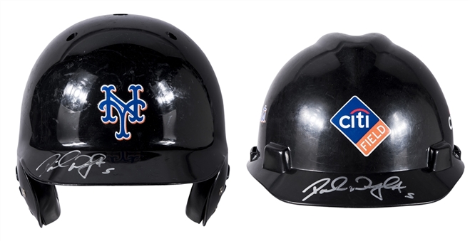 David Wright Game Used & Signed Batting Helmet With Signed 2009 Citi Field Construction Helmet (MLB Authenticated, JT Sports & Beckett)